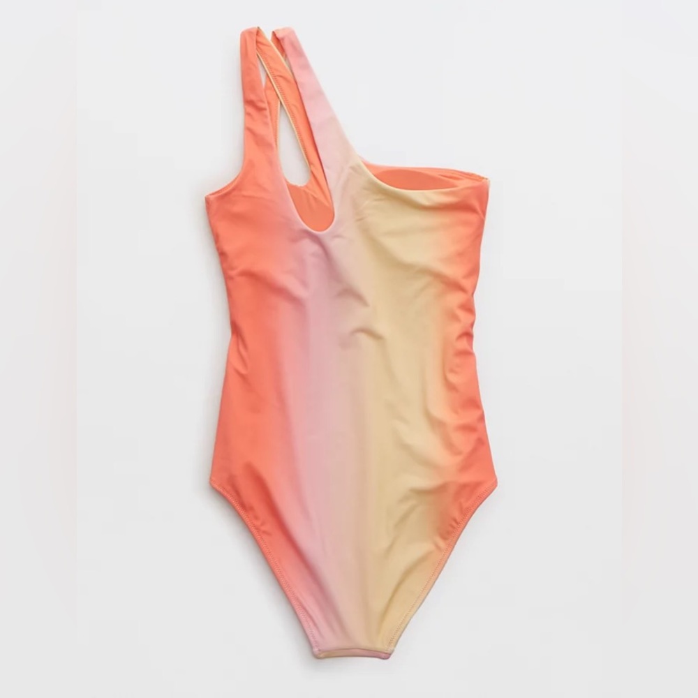 NWT Aerie One Shoulder One Piece Swimsuit -  Saturn Peach - Medium - Picture 2 of 11